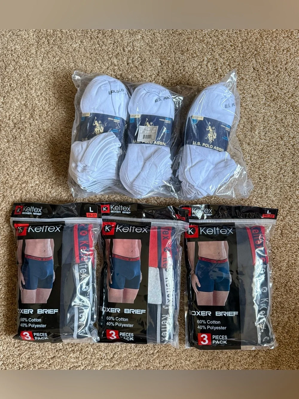 Keltex Boxer Briefs Size L & U.S. Polo Assn. Low Cut Socks Size 6-12 Bundle